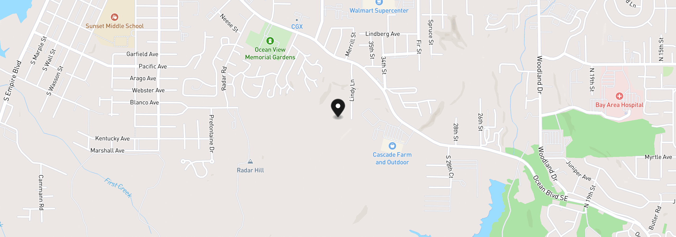 Map showing the location of 1061 Willow St, Coos Bay, OR 97420