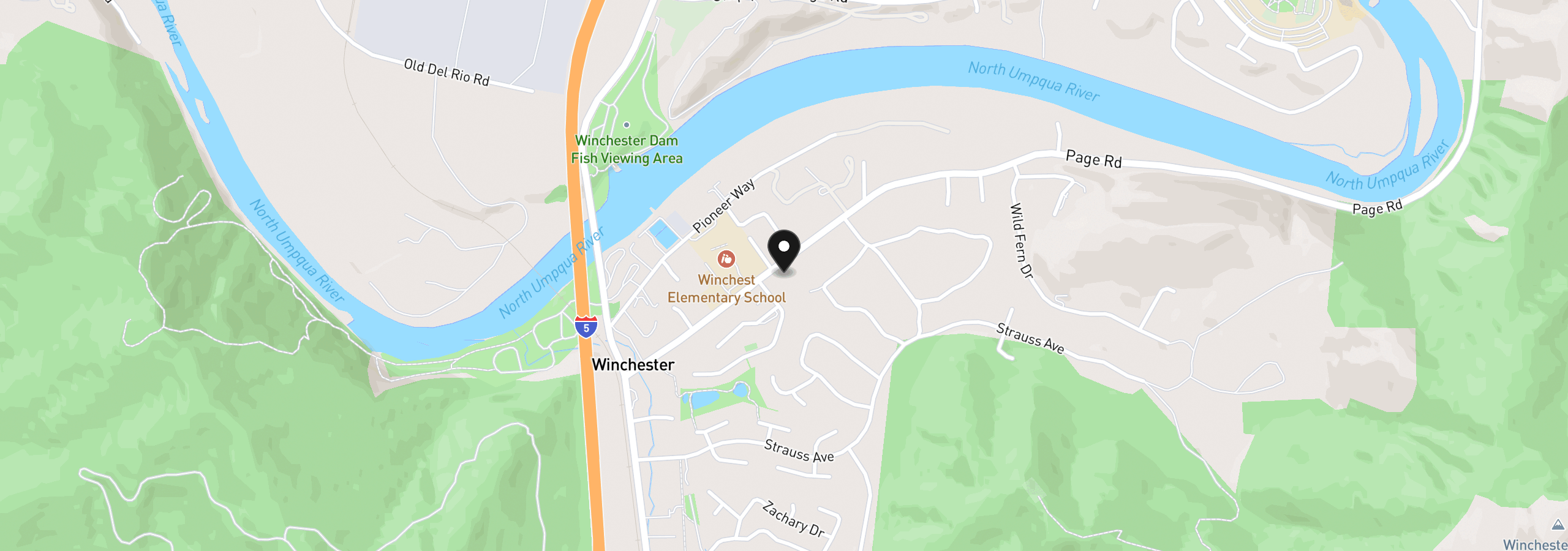 Map showing the location of 335 Page Rd, Winchester, OR 97495
