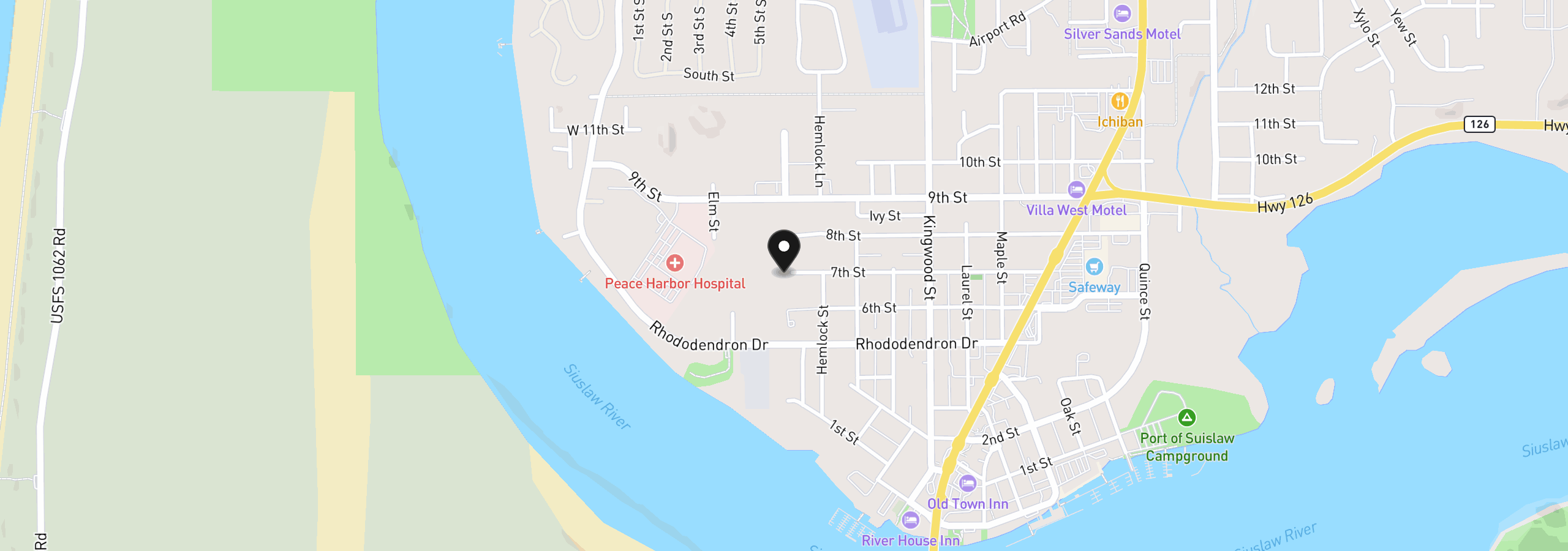 Map showing the location of 7th St, Florence, OR 97439