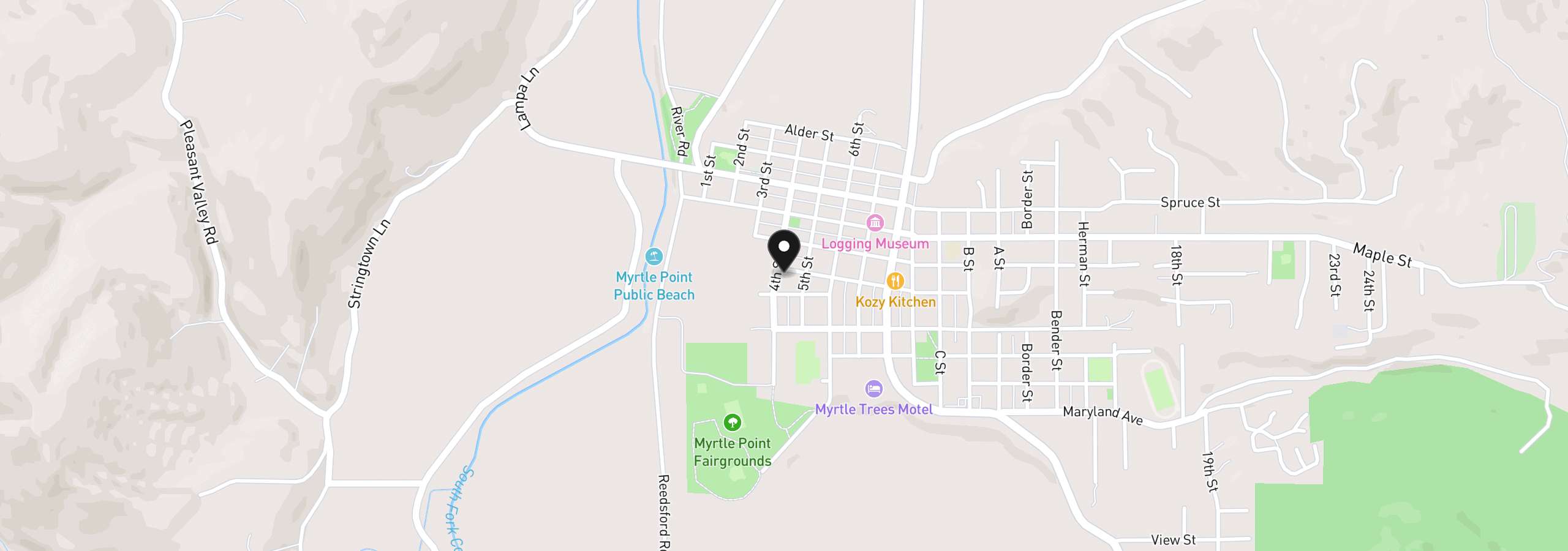 Map showing the location of 603 4th St, Myrtle Point, OR 97458
