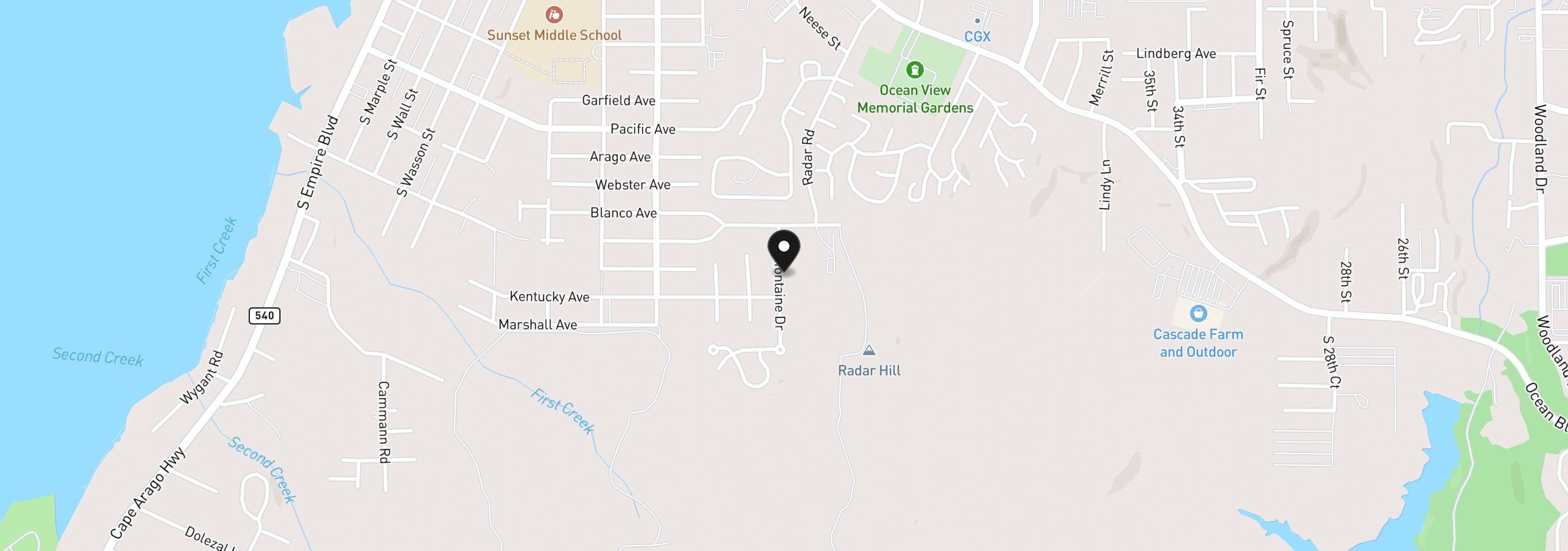 Map showing the location of 755 Prefontaine Dr, Coos Bay, OR 97420