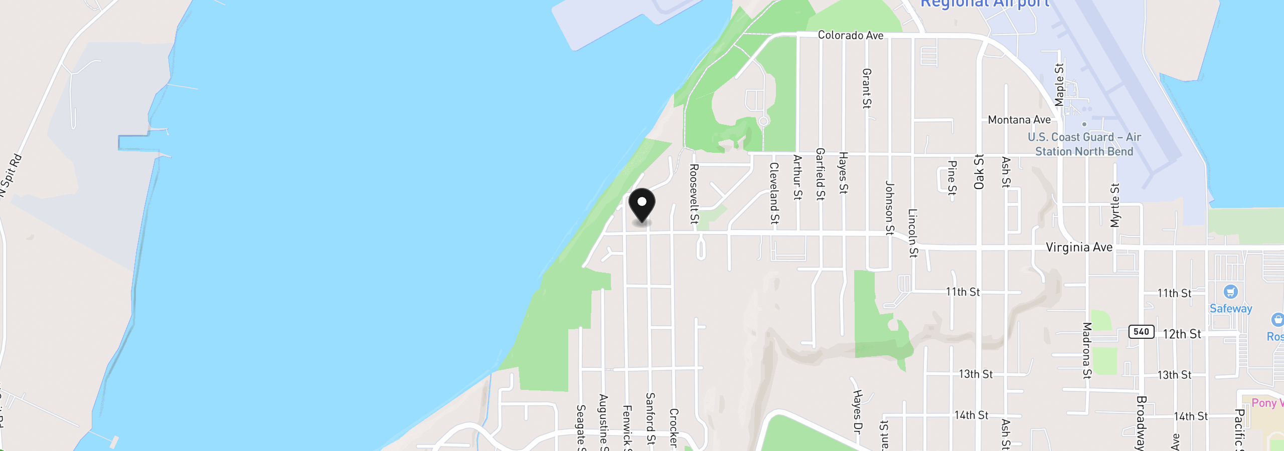 Map showing the location of 1300 Sanford St, Coos Bay, OR 97420