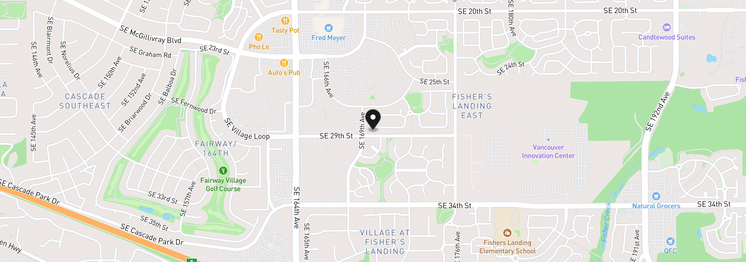 Map showing the location of 16907 SE 28th St, Vancouver, Wa 98683