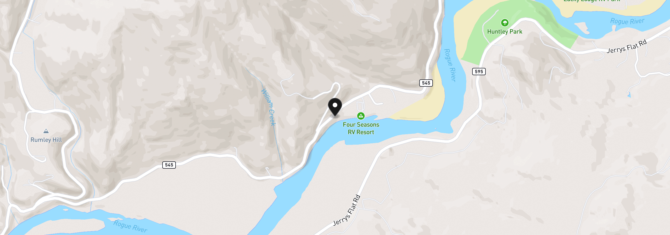 Map showing the location of 96476 N Bank Rogue River Rd, Gold Beach, OR 97444