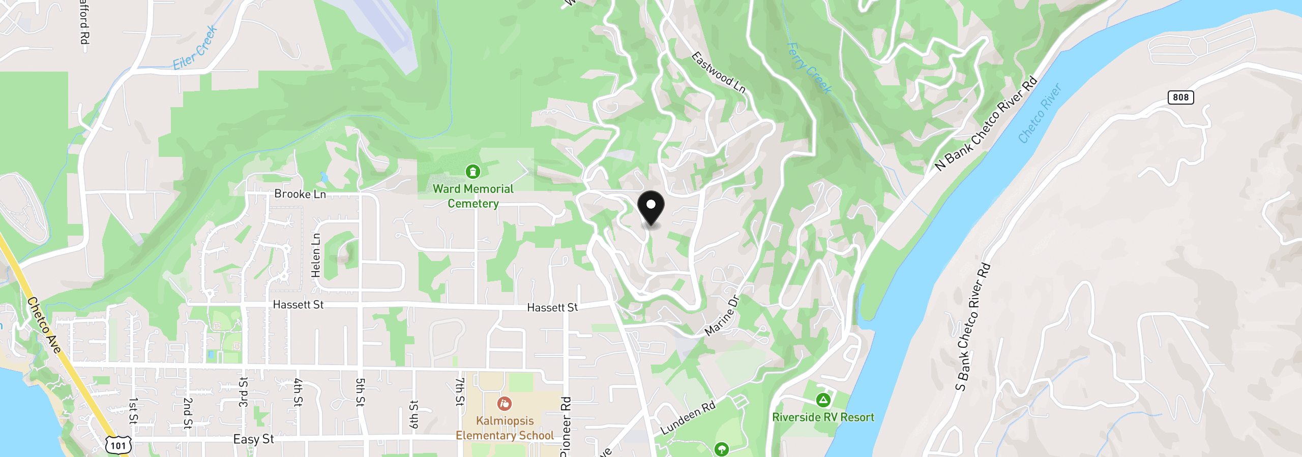 Map showing the location of 6877 Pacific Terrace Dr, Brookings, OR 97415