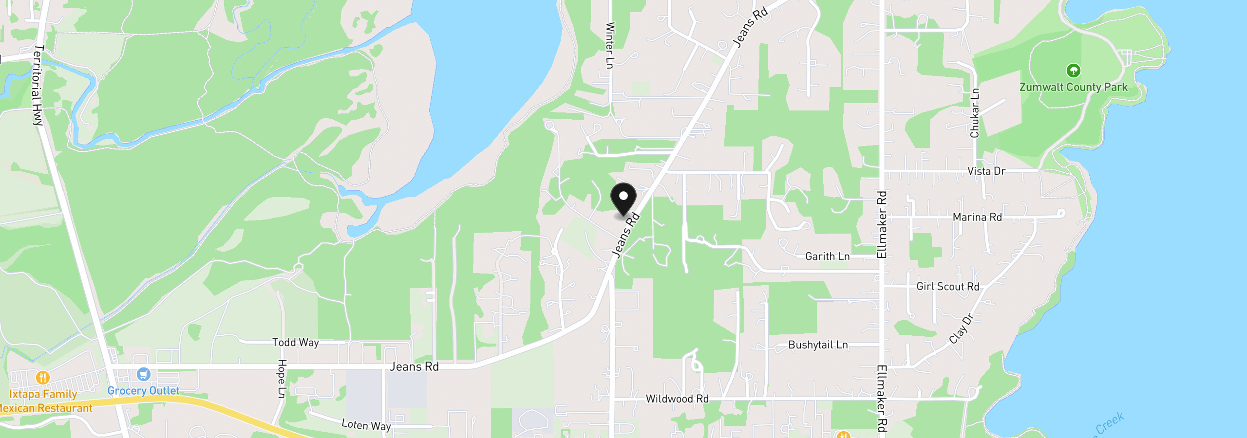 Map showing the location of 25647 Jeans Rd, Veneta, OR 97487