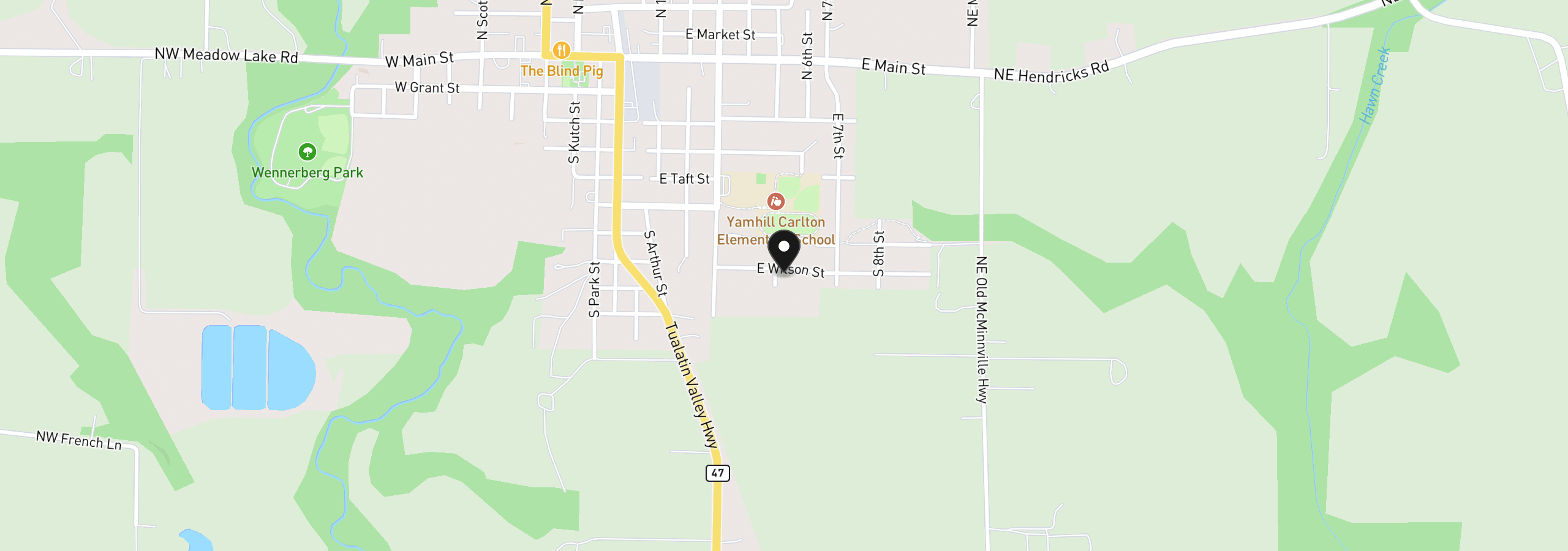 Map showing the location of 679 S 5th St, Carlton, OR 97111