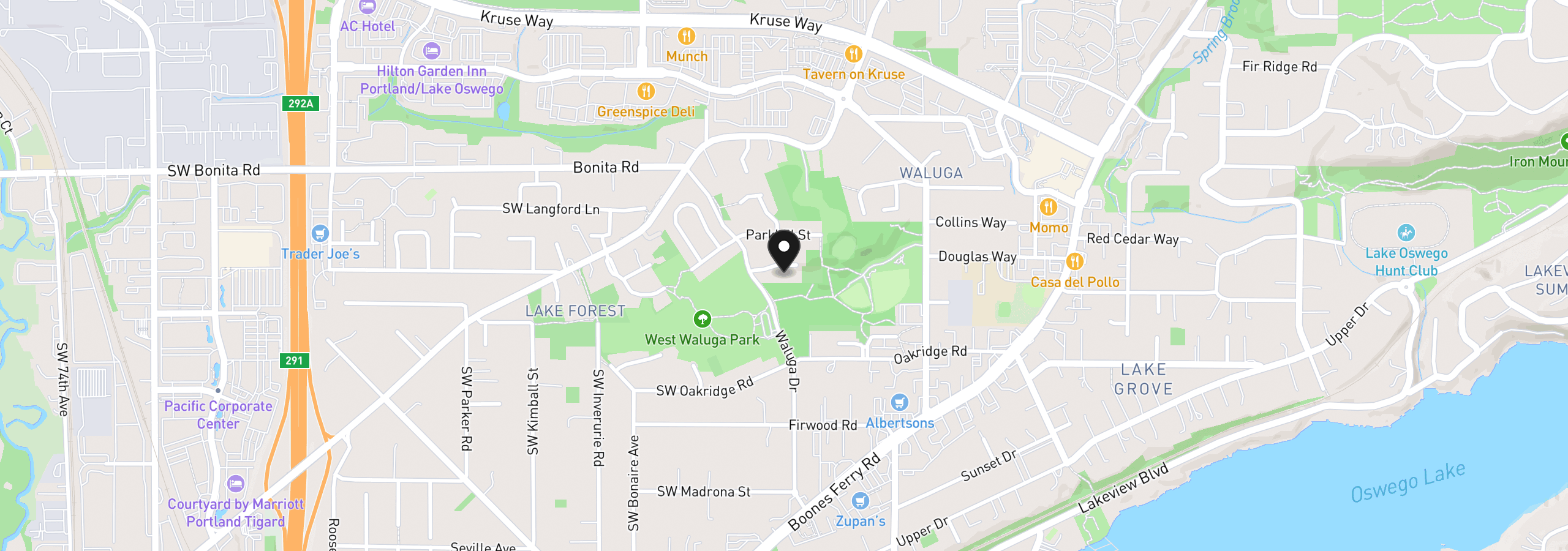 Map showing the location of 4974 Park Bluff, Lake Oswego, OR 97035