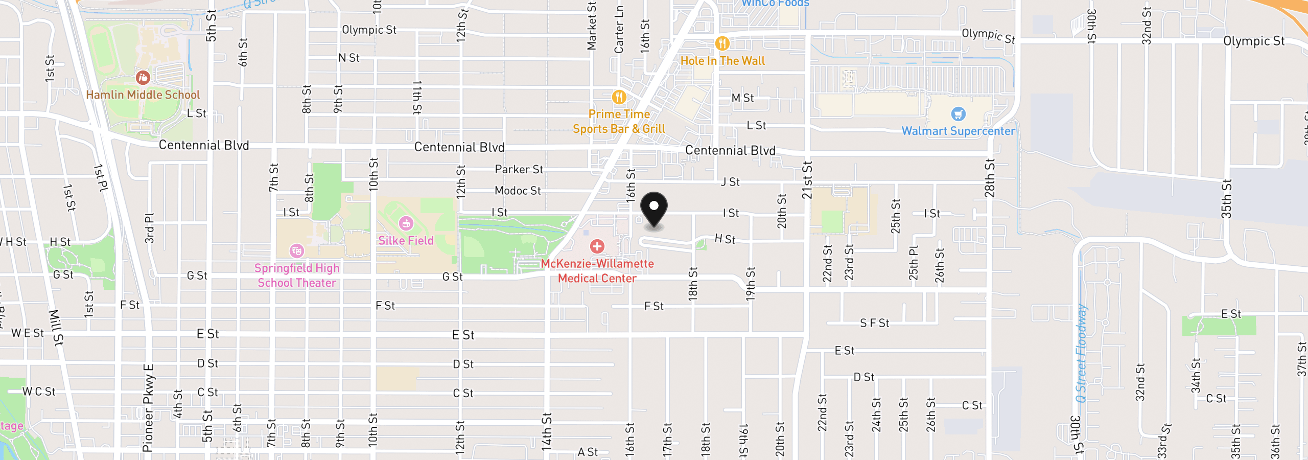 Map showing the location of 1646 H St, Springfield, OR 97477