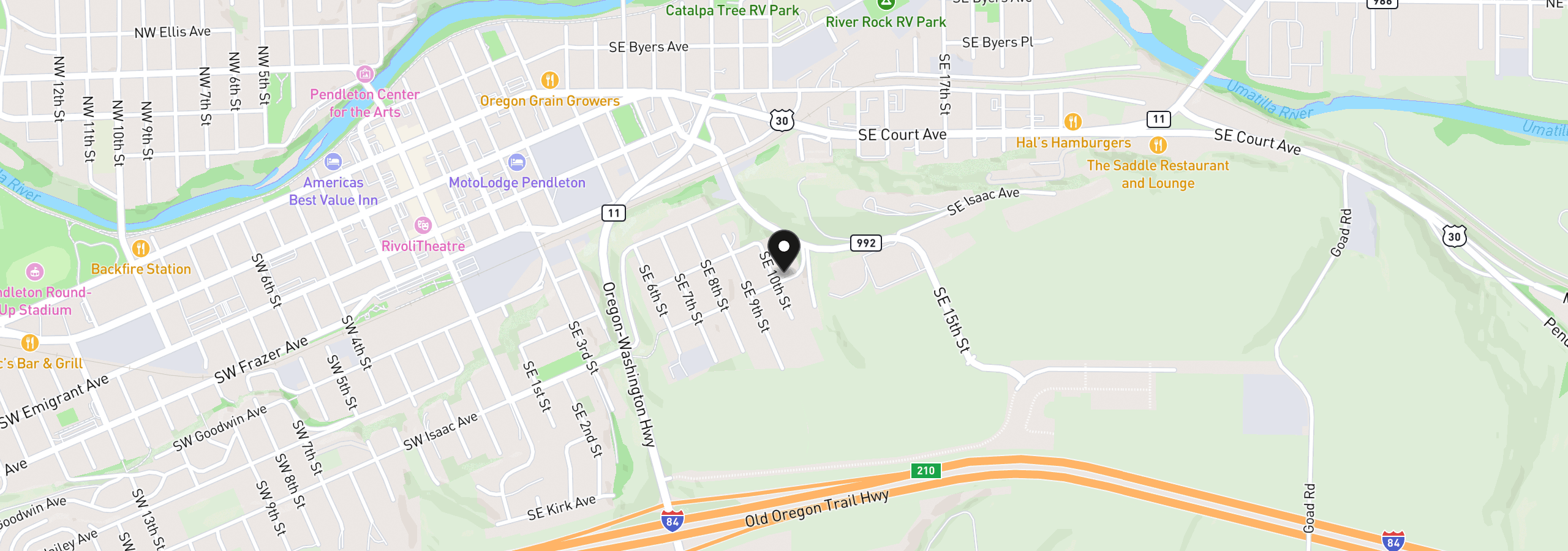 Map showing the location of 1003 SE Isaac Ave, Pendleton, OR 97801
