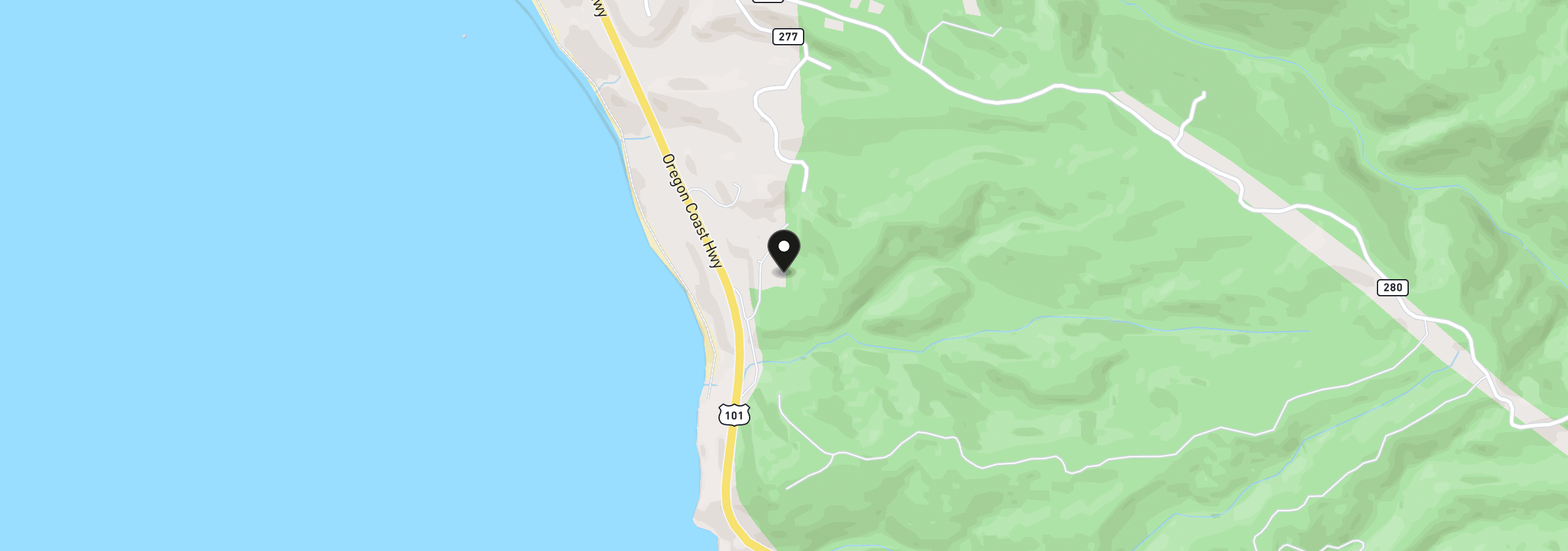 Map showing the location of Hwy 101, Port Orford, OR 97465