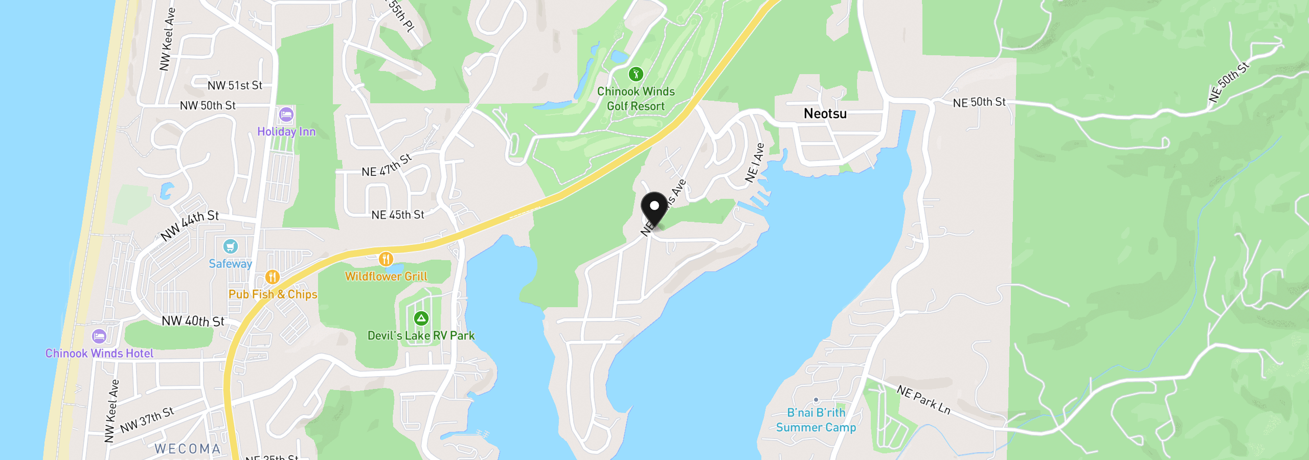 Map showing the location of 4000 Blk NE 43rd Tl600 Ave, Neotsu, OR 97364