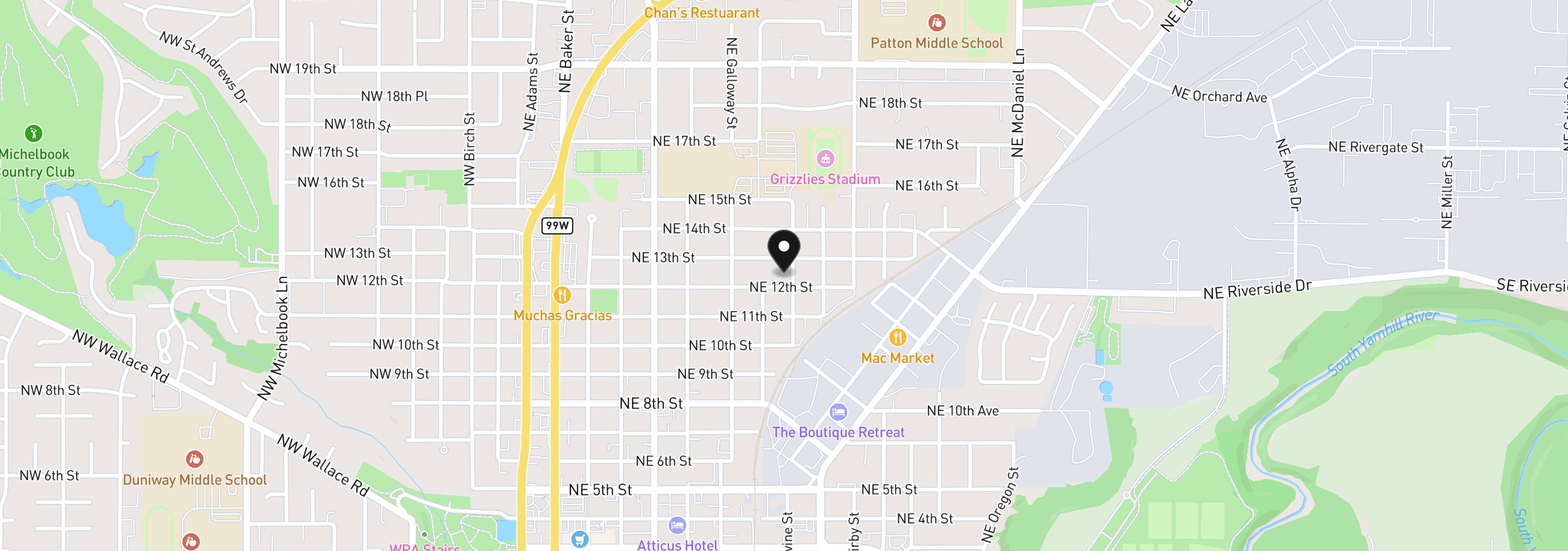 Map showing the location of 1215 NE Irvine St, McMinnville, OR 97128