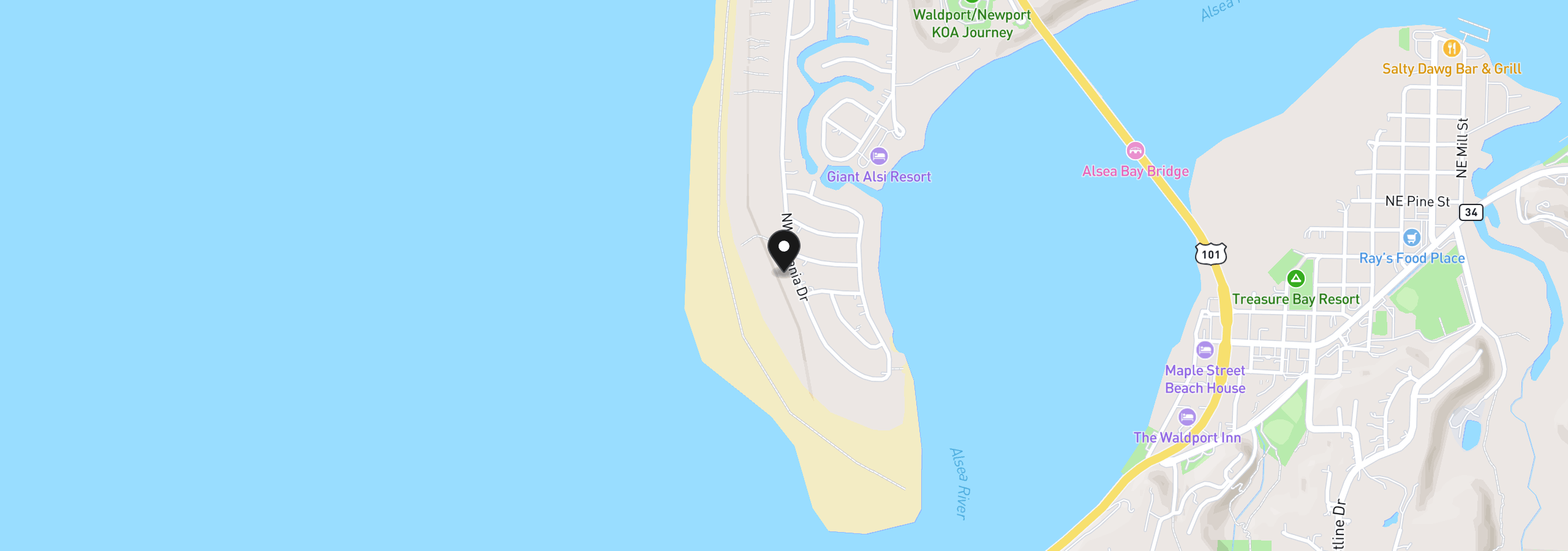 Map showing the location of 214 NW Oceania Dr, Waldport, OR 97394