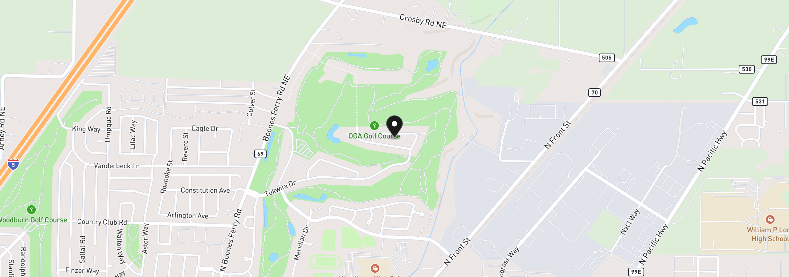 Map showing the location of 462 Turnberry Ave, Woodburn, OR 97071