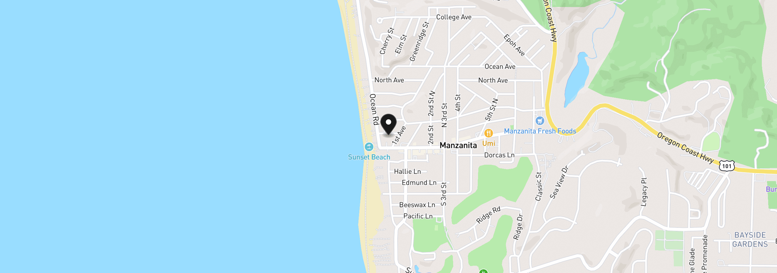 Map showing the location of 56 Idaho Ave, Manzanita, OR 97130