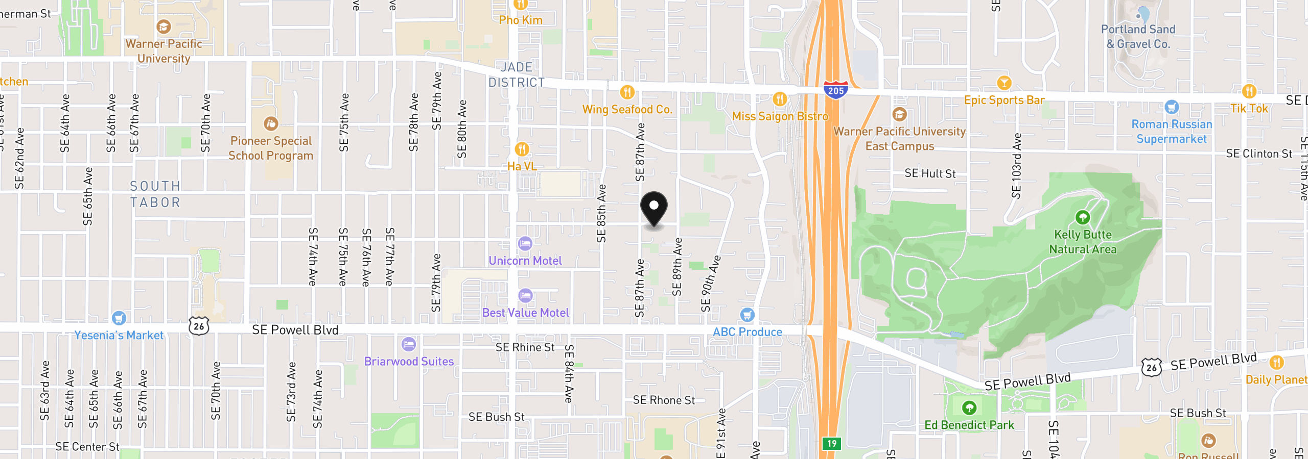 Map showing the location of 8770 SE Brooklyn St, Portland, OR 97266