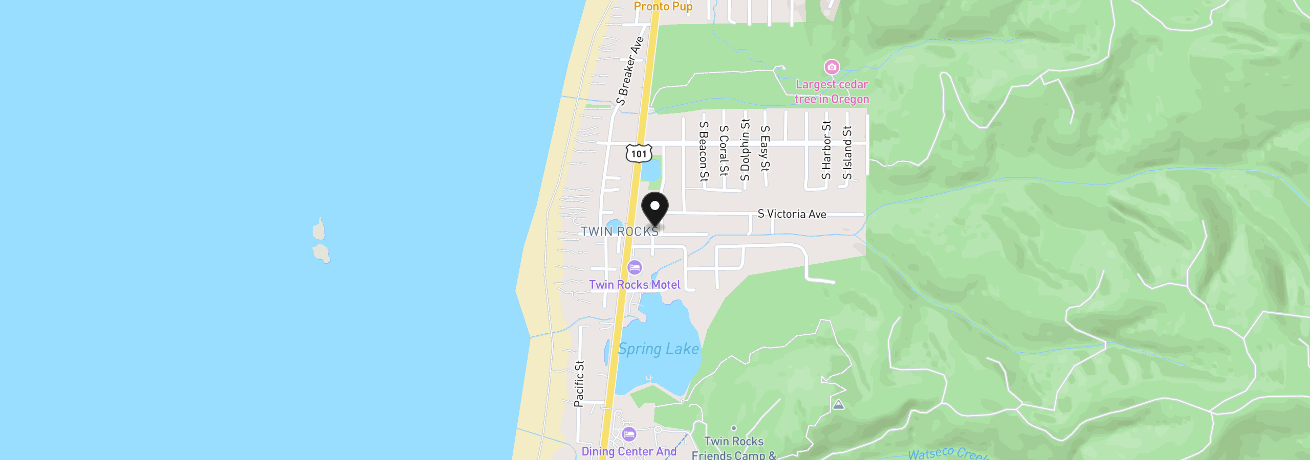 Map showing the location of 8080 S Minnehaha St, Rockaway Beach, OR 97136