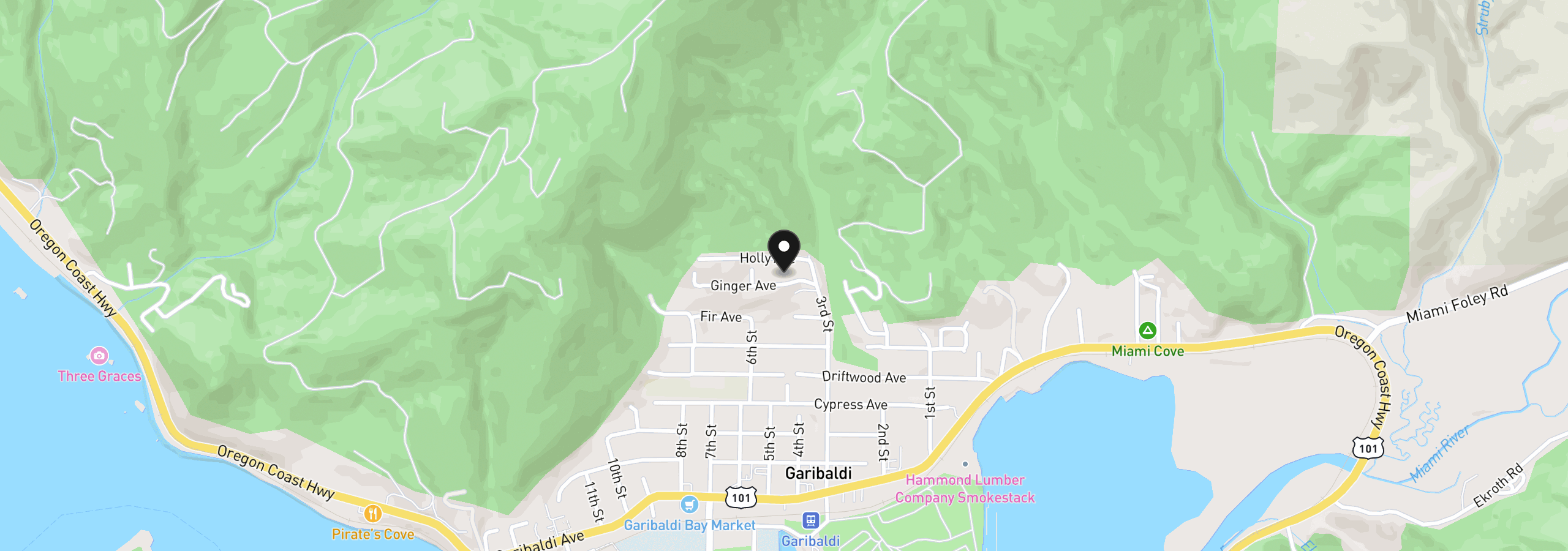 Map showing the location of 1700/1800 Ginger Ave 5,8,6,7, Garibaldi, OR 97118