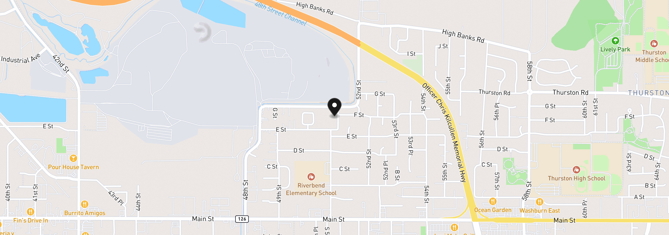 Map showing the location of 672 51st St, Springfield, OR 97478