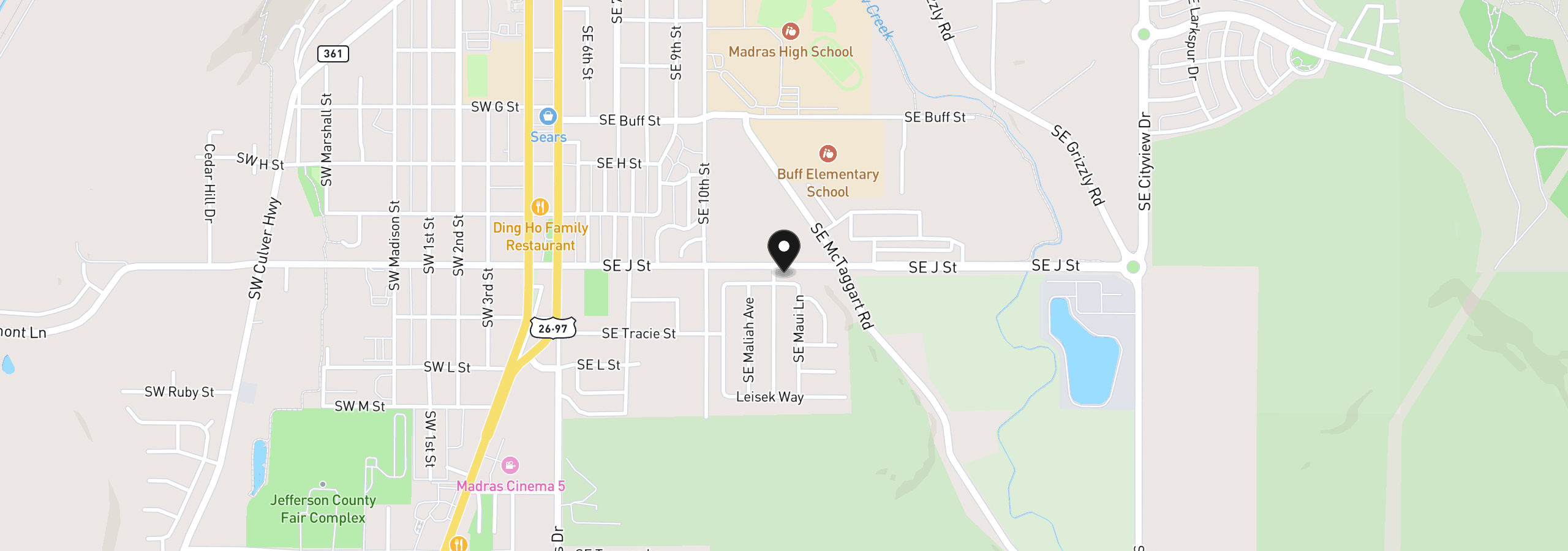 Map showing the location of 402 SE Carmen Way, Madras, OR 97741