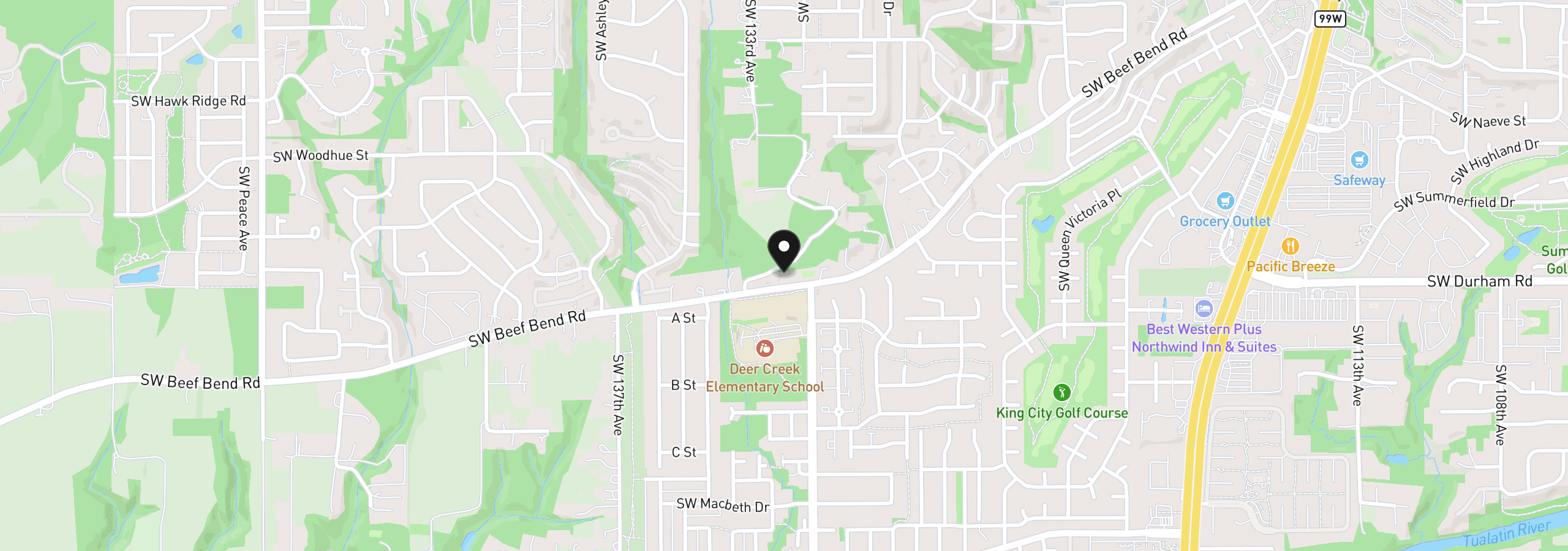 Map showing the location of 15990 SW 133rd Ave, Portland, OR 97224