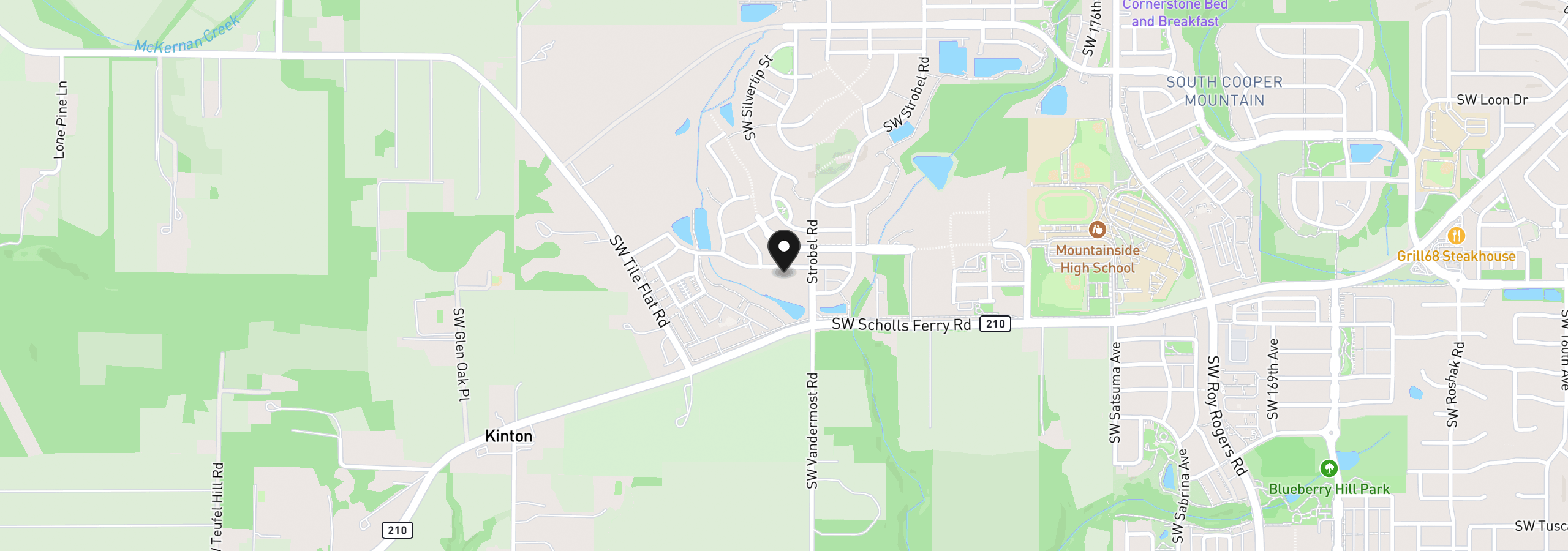 Map showing the location of 18590 SW Buckhorn Dr, Beaverton, OR 97007