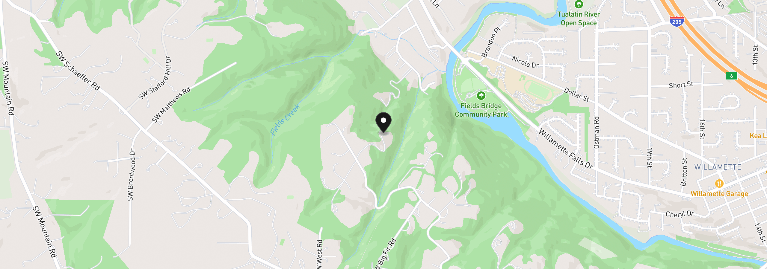 Map showing the location of 24400 SW Valley View Rd, West Linn, OR 97068