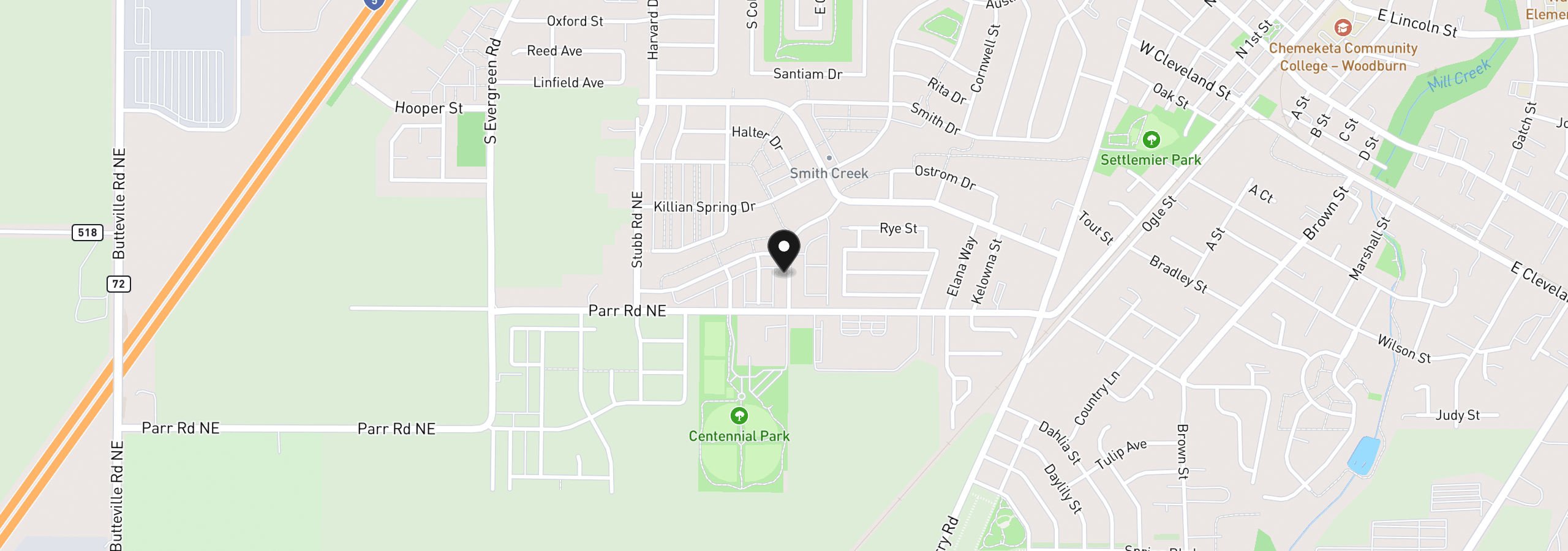 Map showing the location of 827 Kirksey St, Woodburn, OR 97071