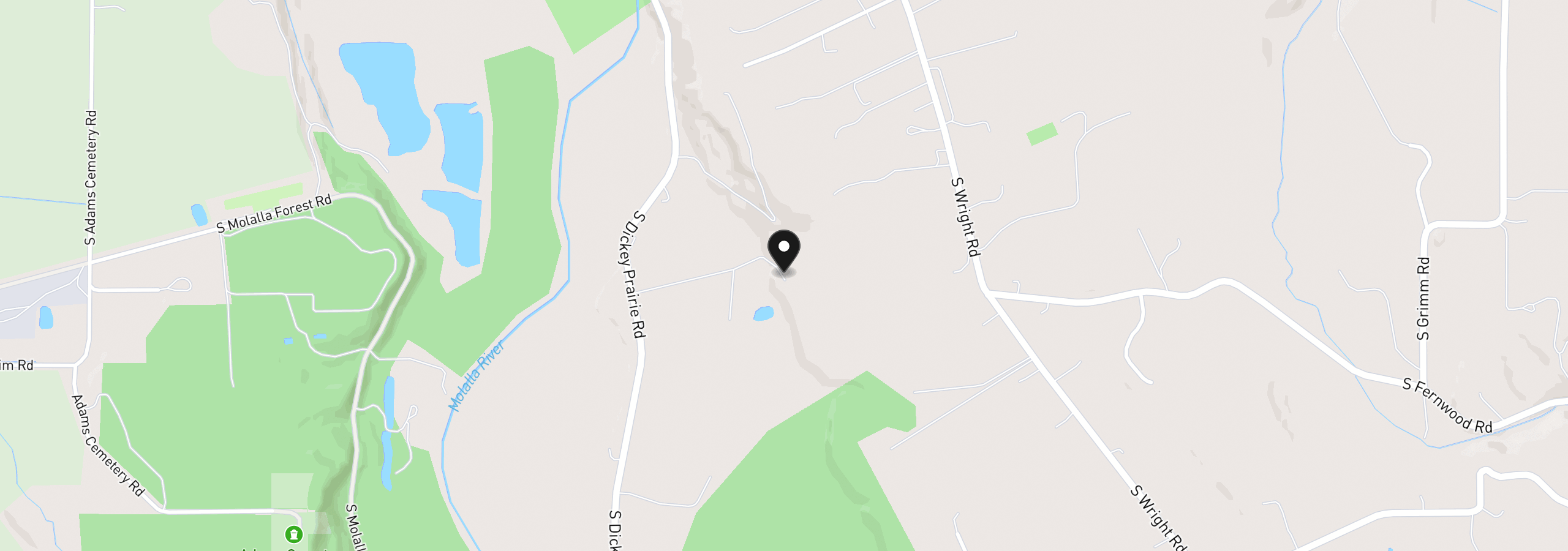 Map showing the location of 33020 S Dickey Prairie Rd, Molalla, OR 97038