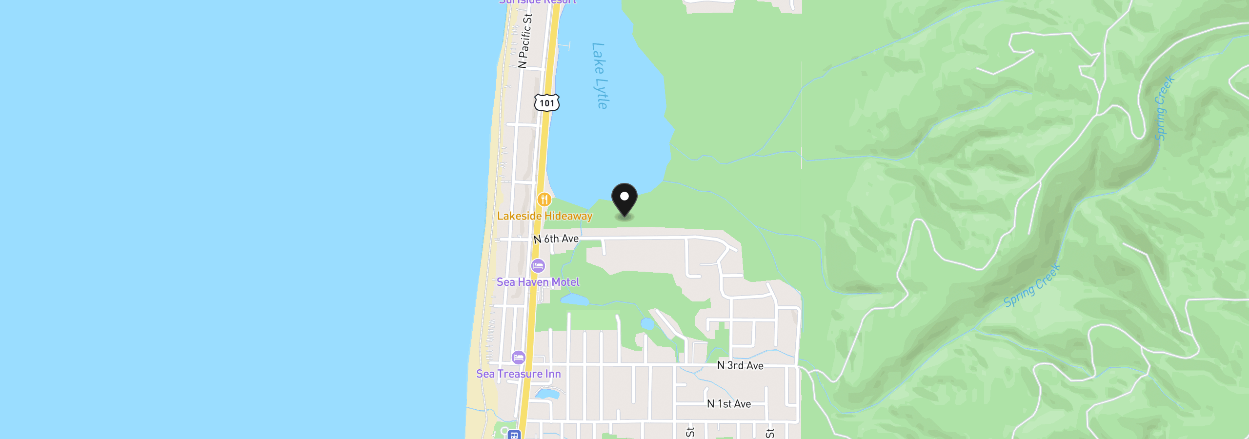 Map showing the location of 711 N 6th Ave, Rockaway Beach, OR 97136