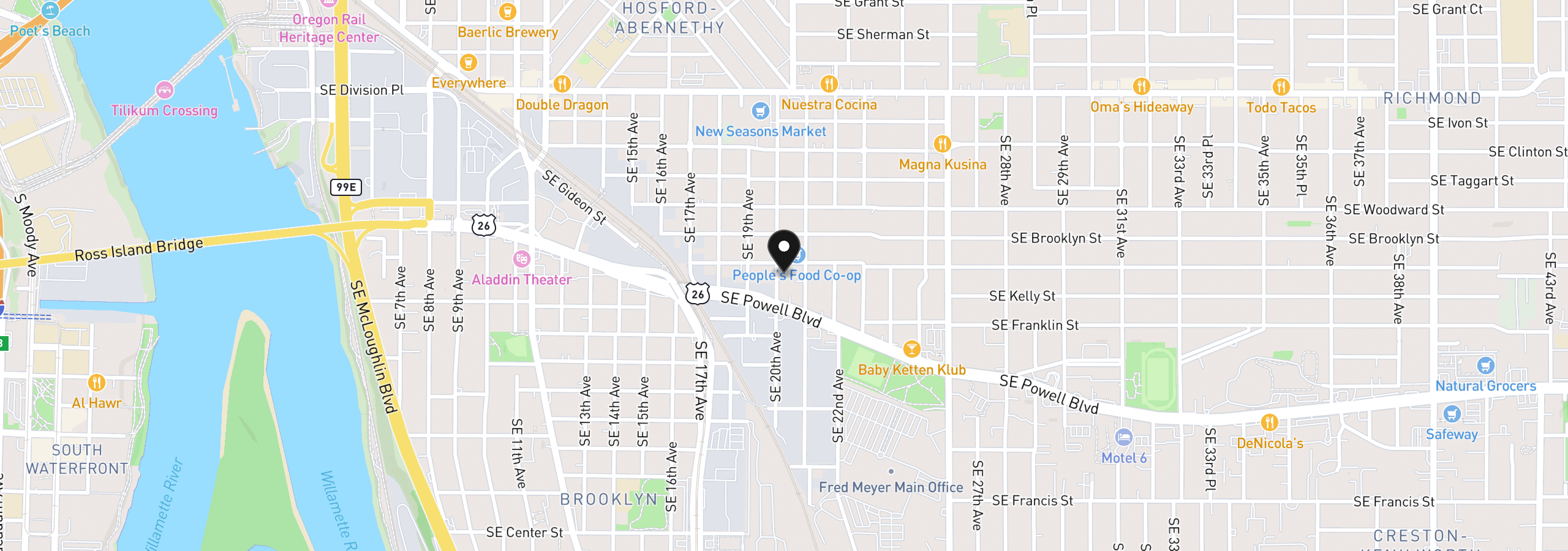 Map showing the location of 3114 SE 20th Ave, Portland, OR 97202