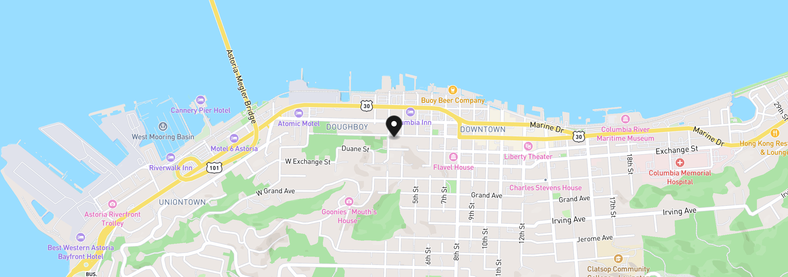 Map showing the location of 333 Commercial St, Astoria, OR 97103