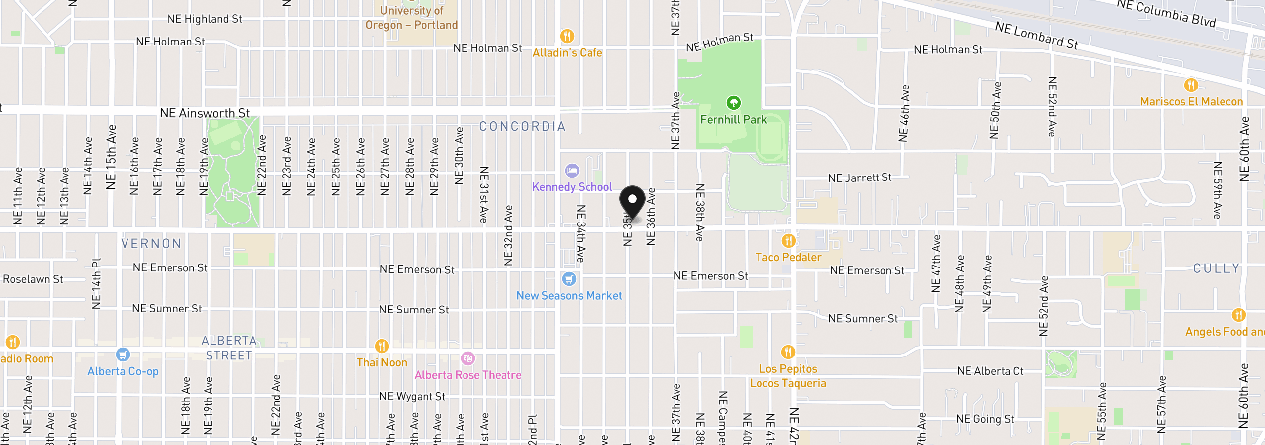 Map showing the location of 5510 NE 35th Pl, Portland, OR 97211