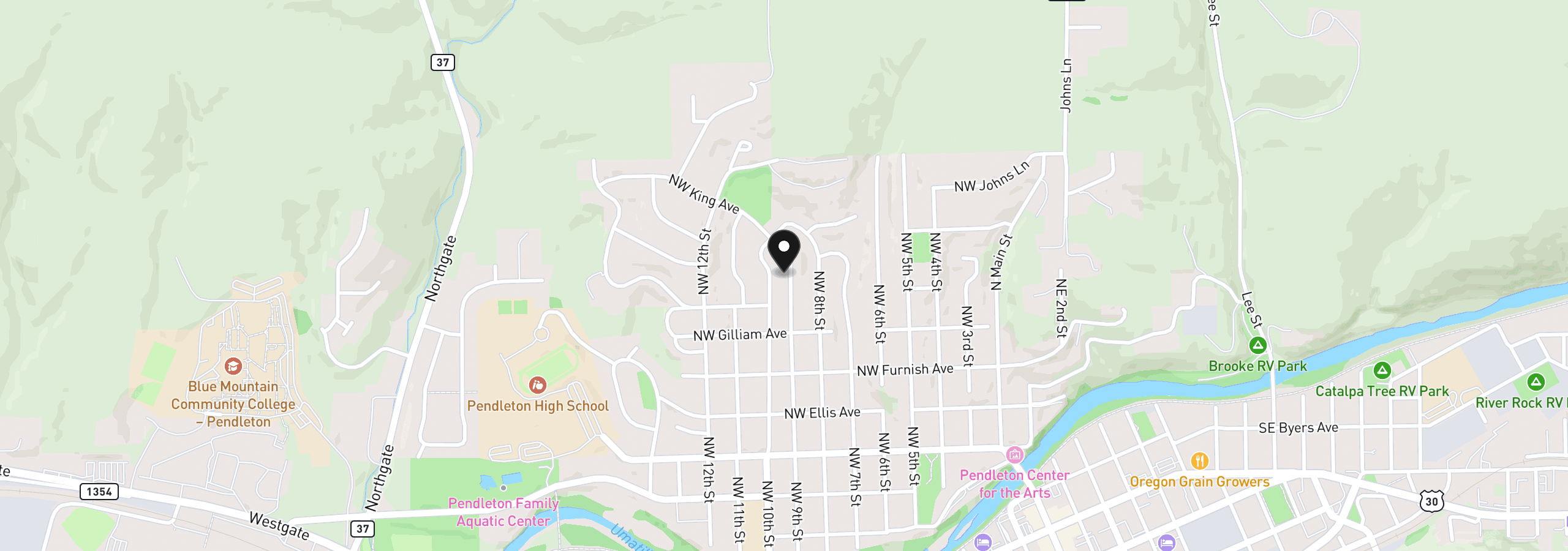 Map showing the location of 639 NW 9th St, Pendleton, OR 97801