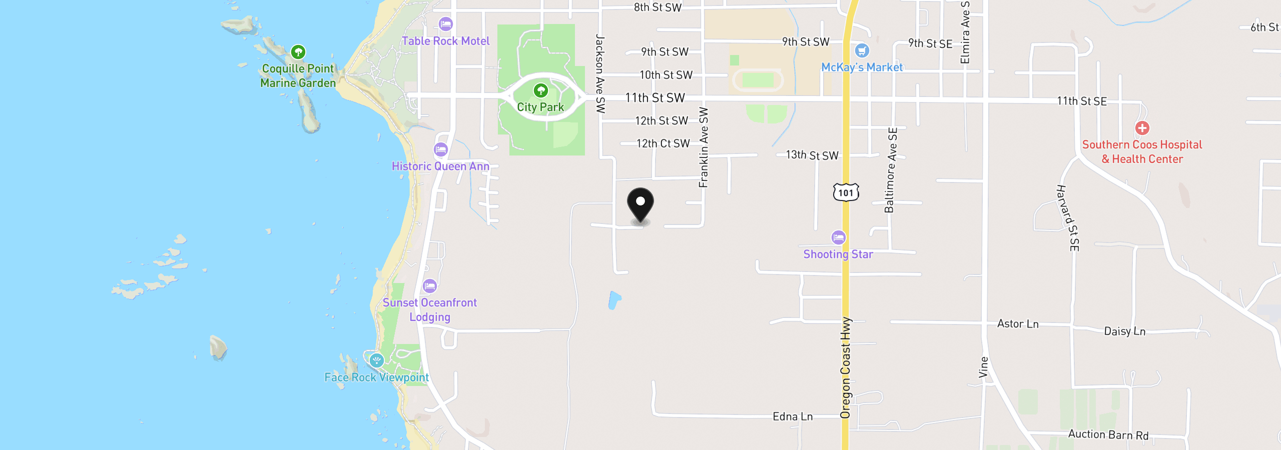 Map showing the location of 87415 SW 16th St SW 5401, Bandon, OR 97411