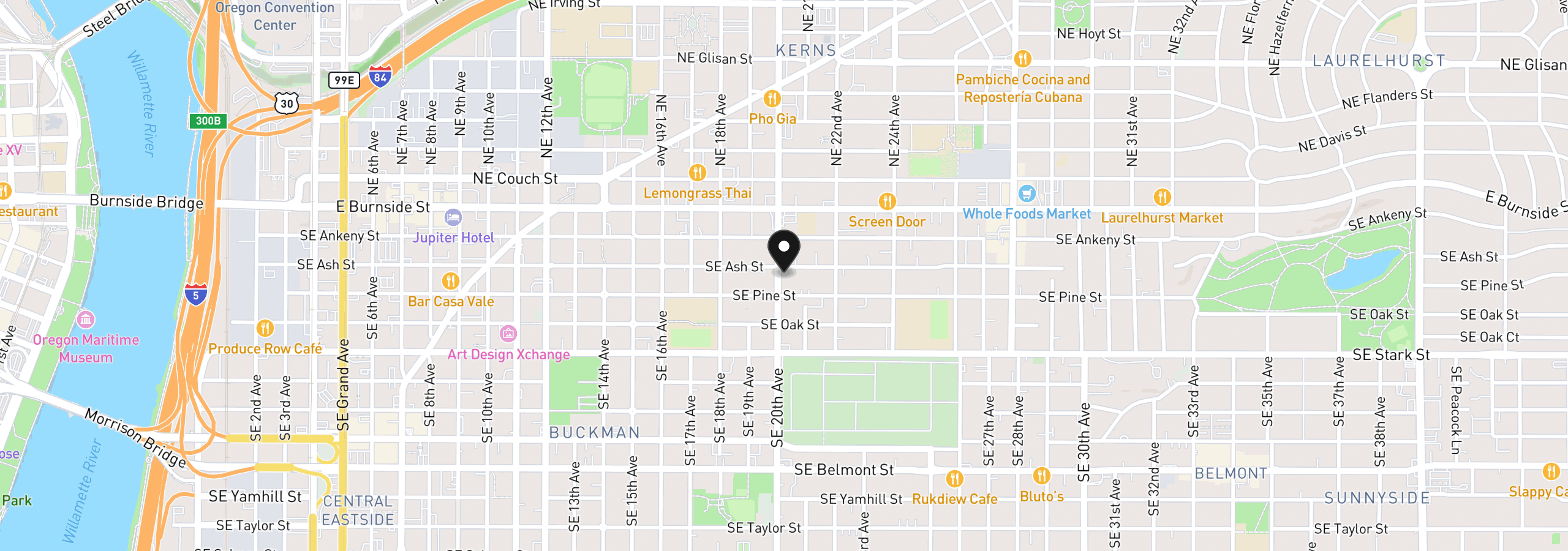 Map showing the location of 2004 SE Ash St, Portland, OR 97214