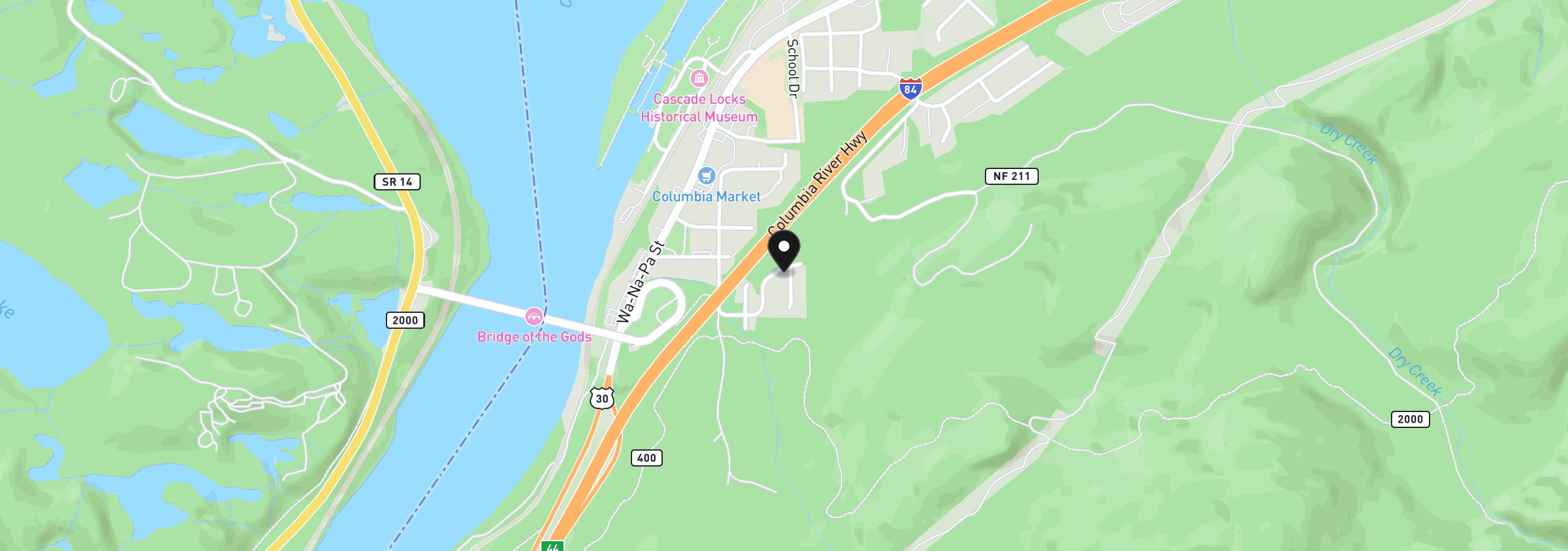 Map showing the location of 903 SW Spelling Pl 21, Cascade Locks, OR 97014