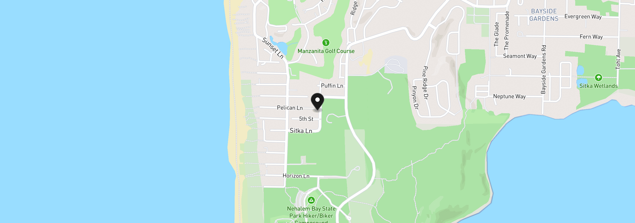 Map showing the location of 34580 Nehalem Ave, Manzanita, OR 97130