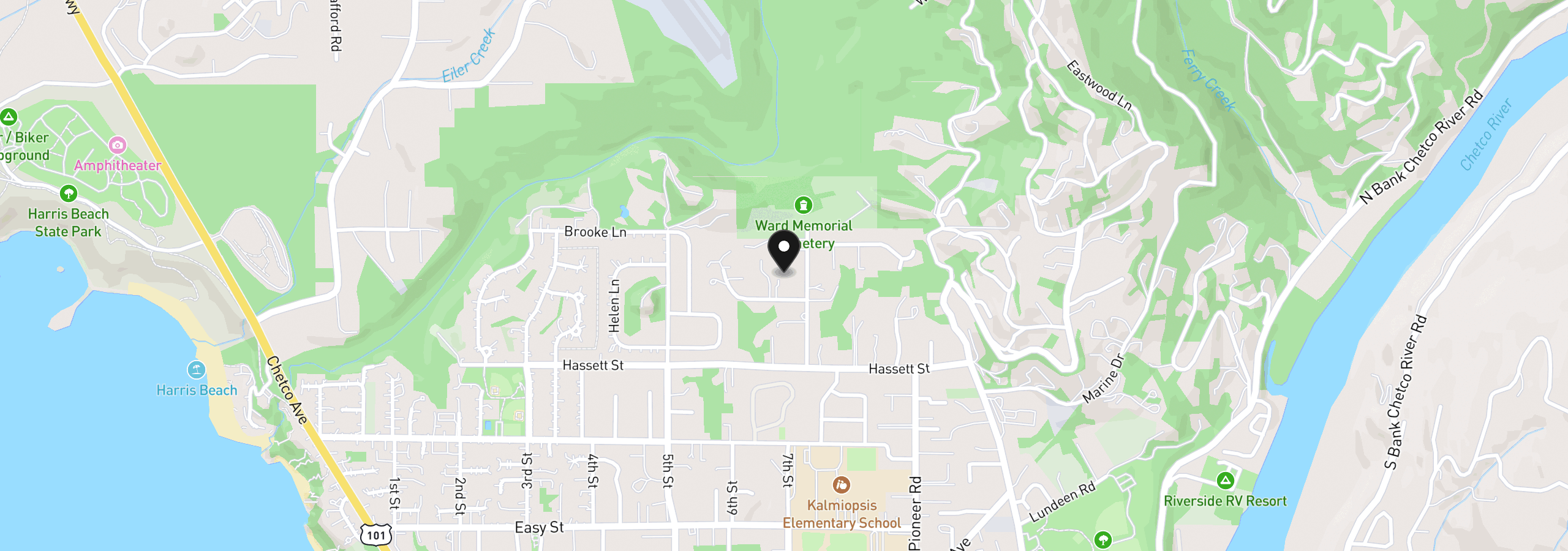 Map showing the location of 1011 7th St, Brookings, OR 97415