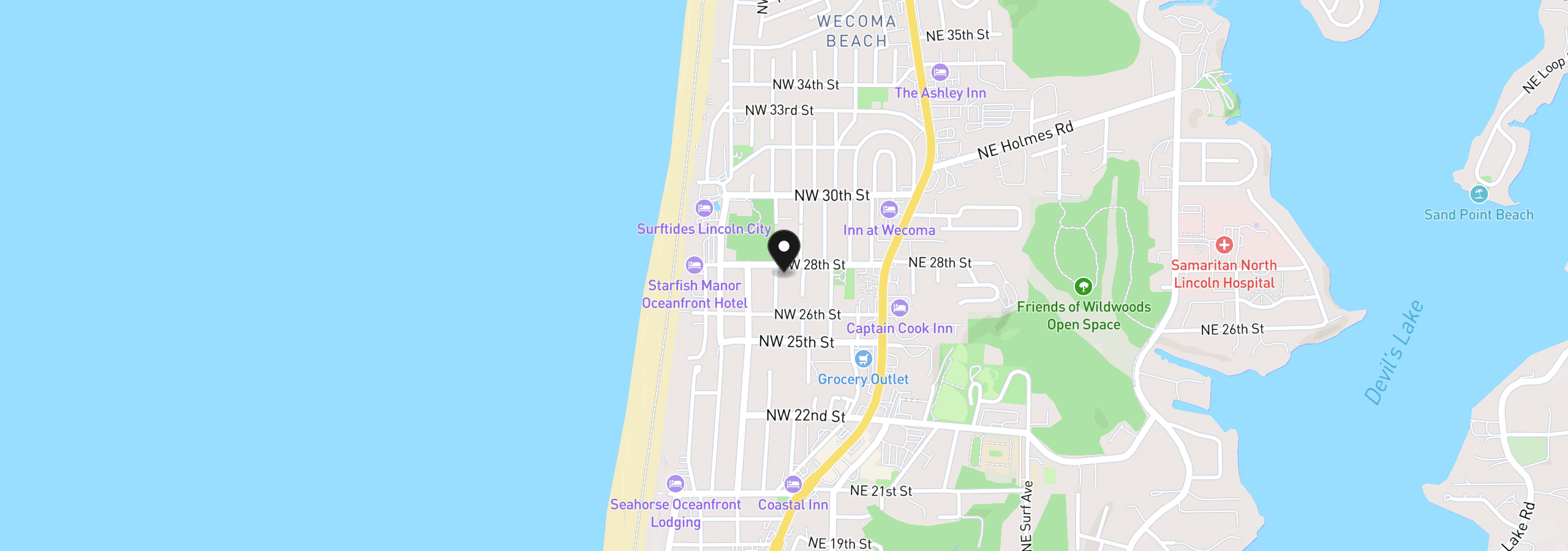 Map showing the location of 2724 NW Lee Ave, Lincoln City, OR 97367