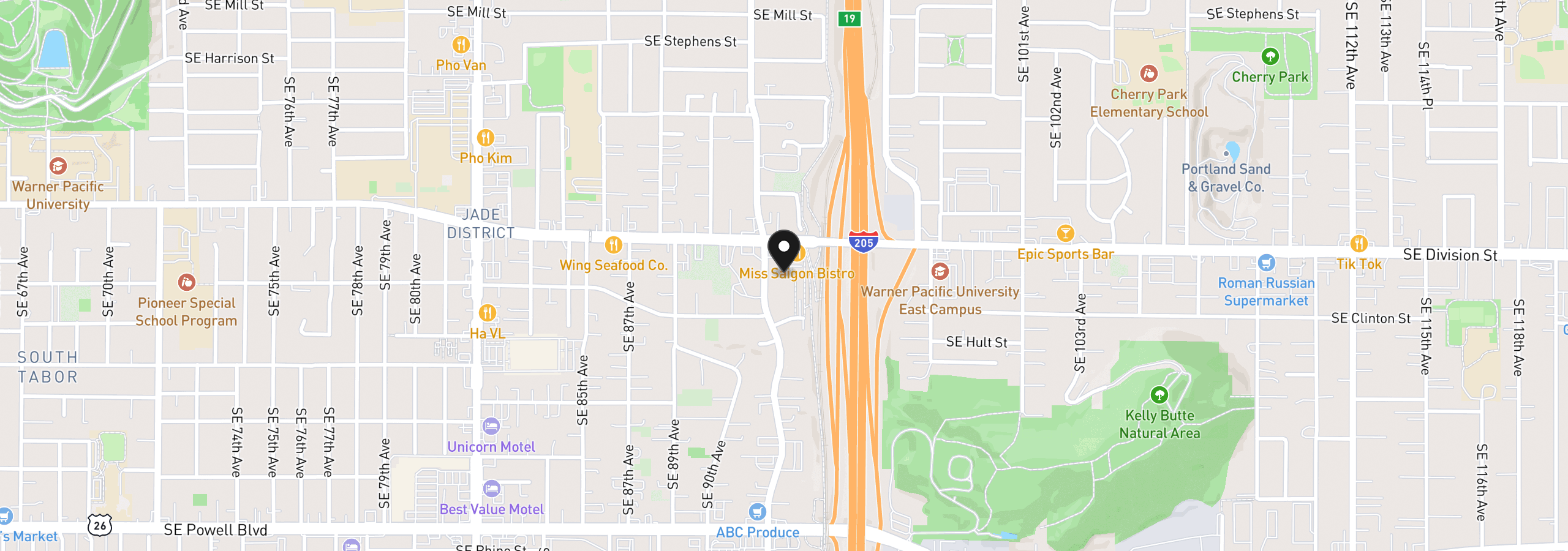 Map showing the location of 9230 SE Division St 206, Portland, OR 97266