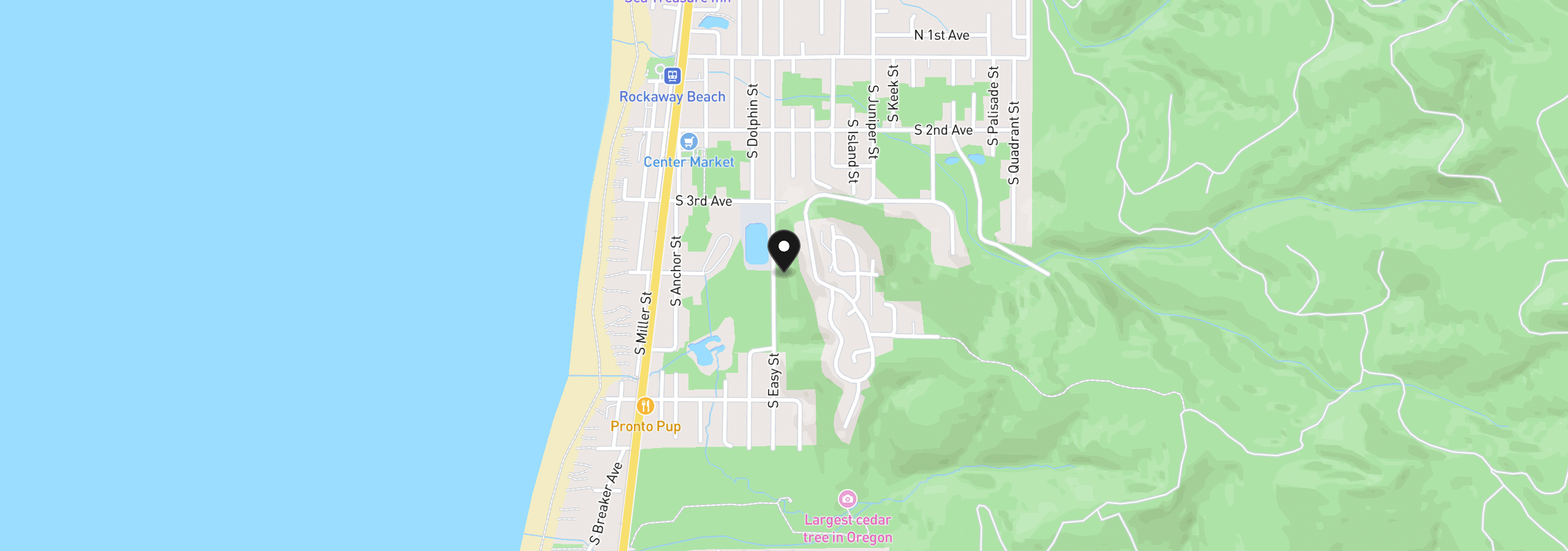 Map showing the location of S Easy St, Rockaway Beach, OR 97136