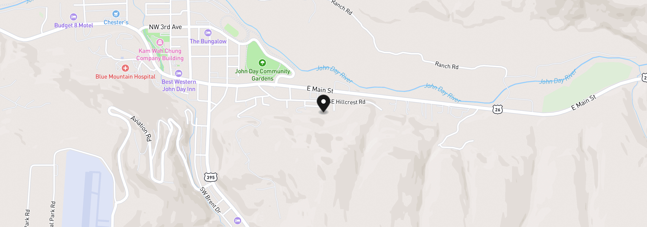 Map showing the location of 600 SE 2nd Ave, John Day, OR 97845