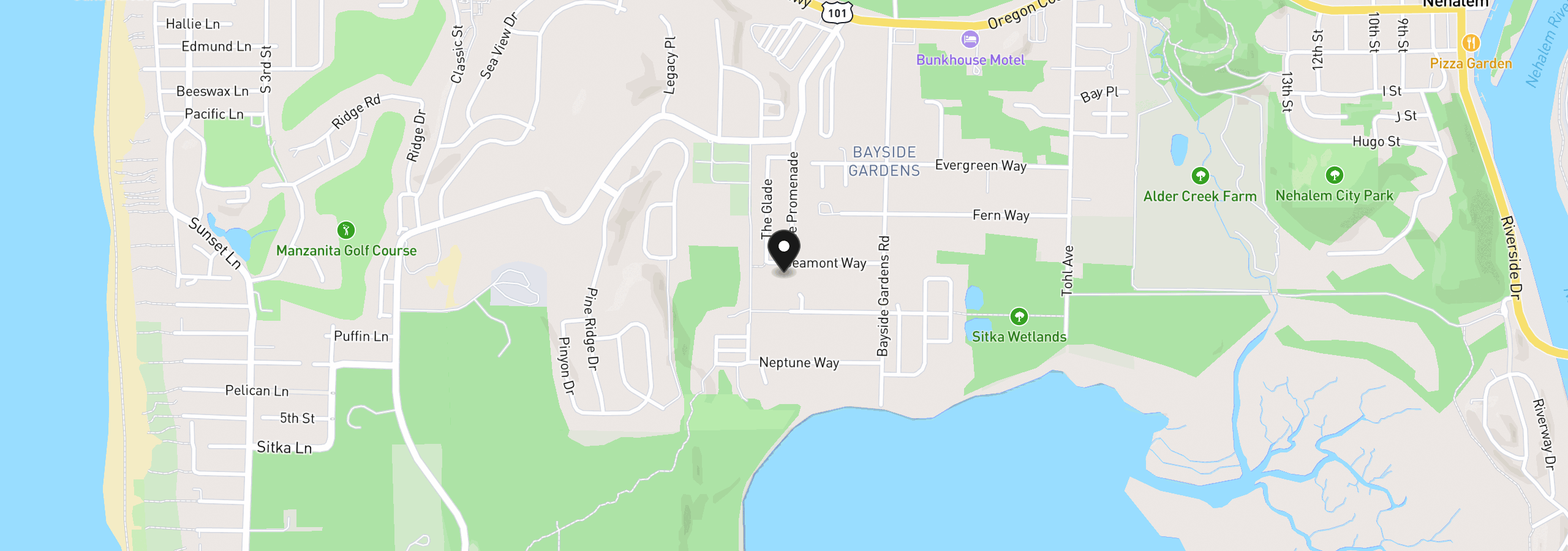 Map showing the location of 10985 Seamont Way, Nehalem, OR 97131