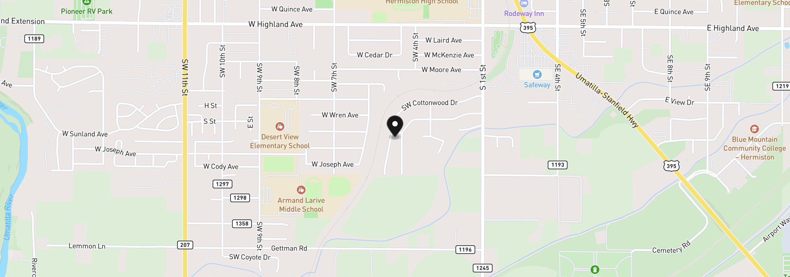 Map showing the location of 563 SW Cottonwood Dr 54, Hermiston, OR 97838