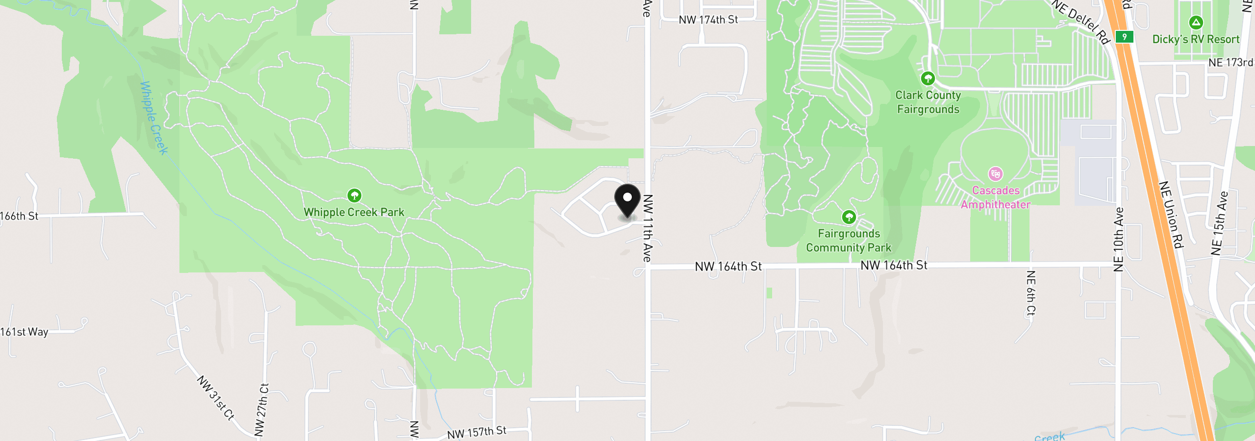 Map showing the location of 1204 NW 166th St, Ridgefield, Wa 98642