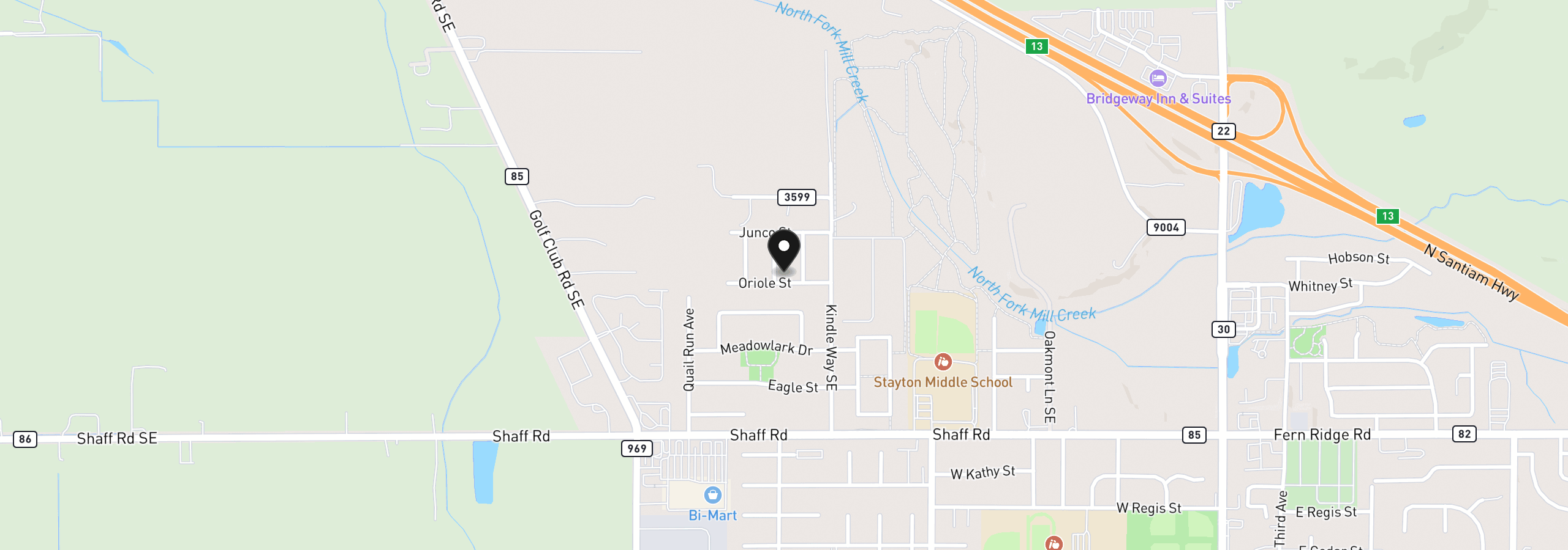 Map showing the location of 2110 Nighthawk Ave, Stayton, OR 97383