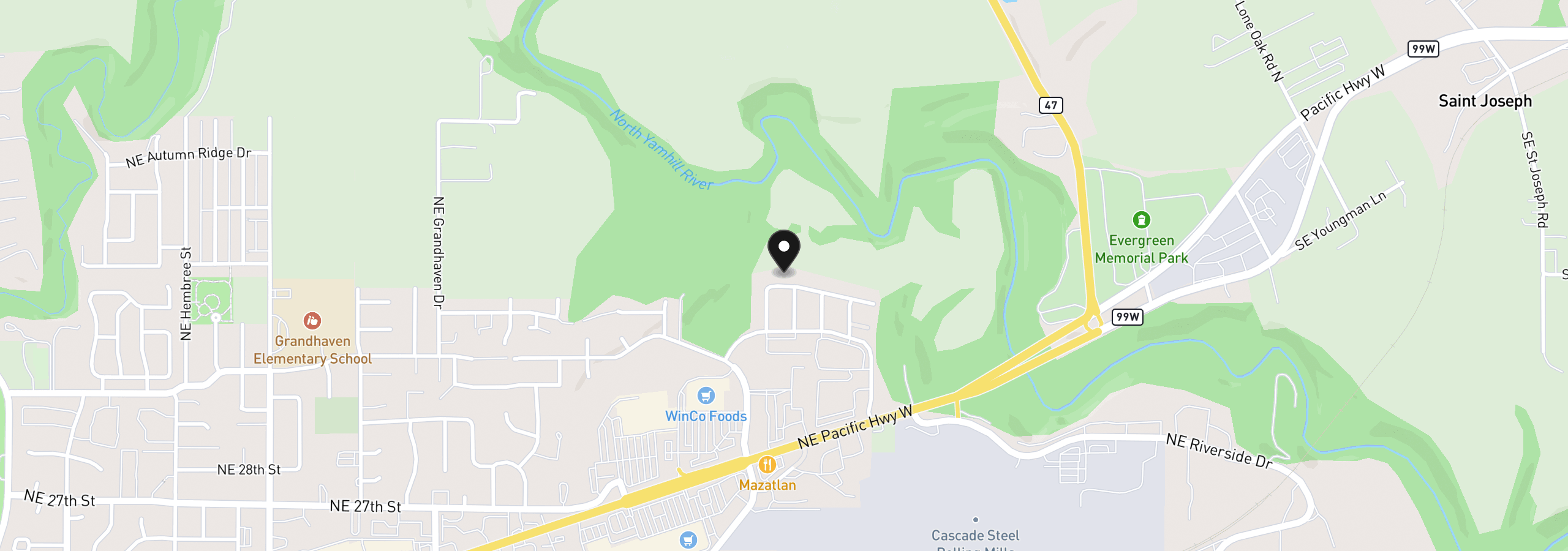 Map showing the location of 2847 Hidden Meadow Dr, McMinnville, OR 97128