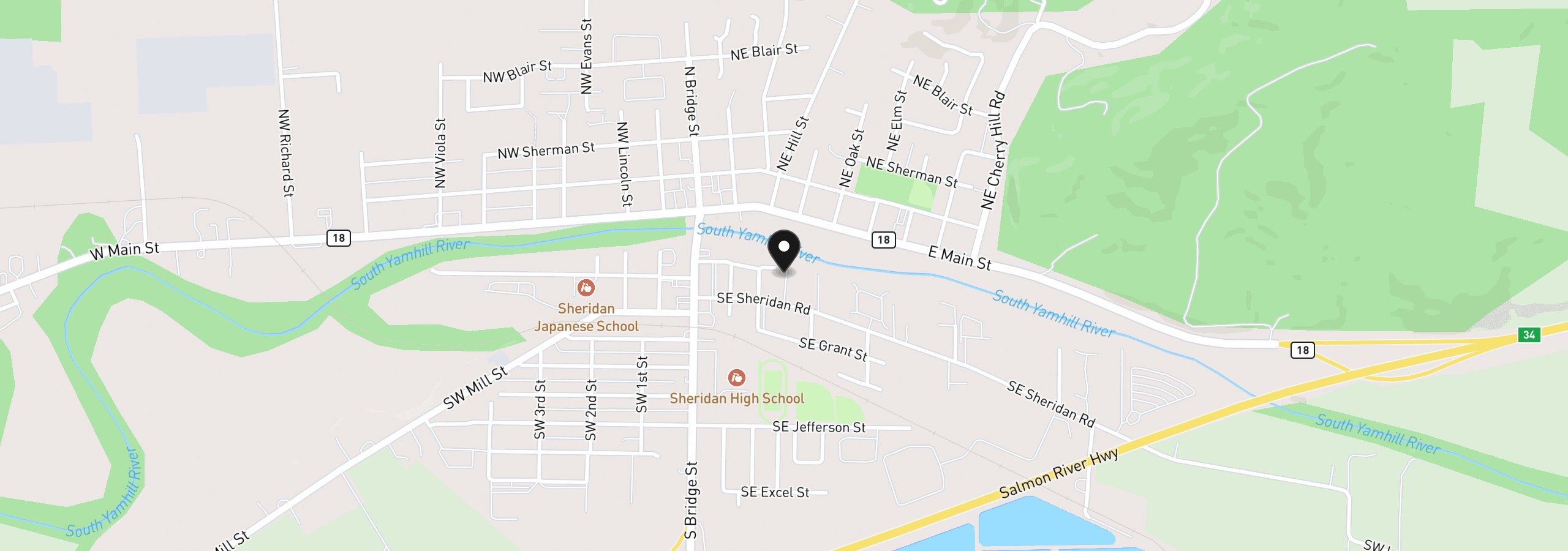 Map showing the location of 319 SE Sheridan Rd, Sheridan, OR 97378